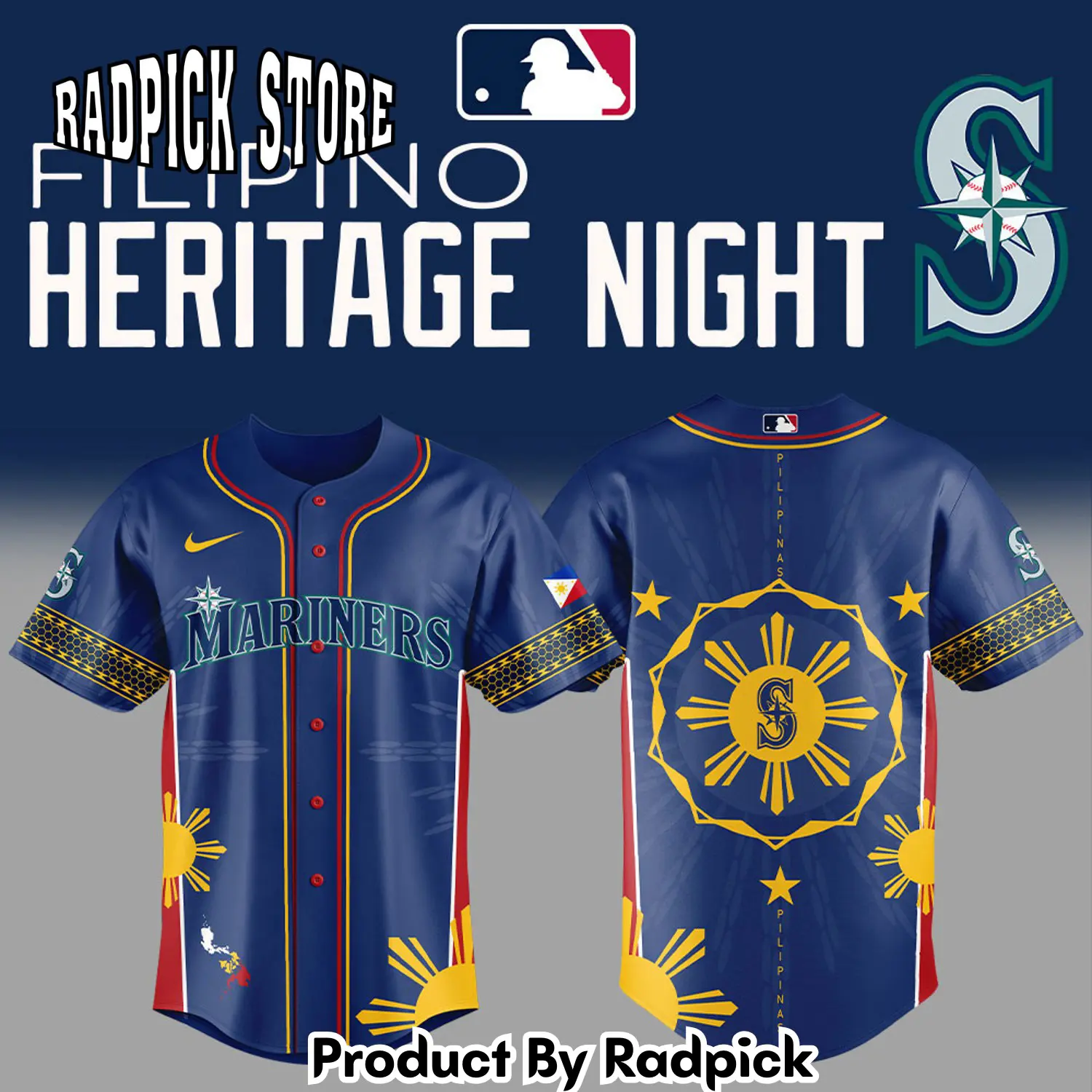 Radpick seattle mariners filipino heritage night blue combo baseball jersey rp127126